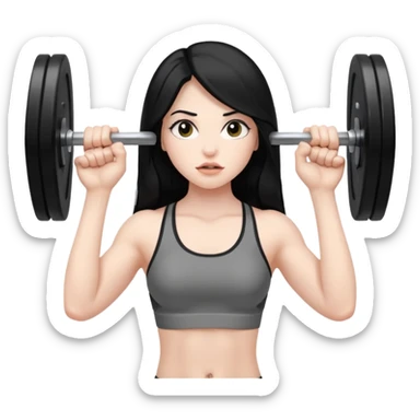 pale girl with long black hair lifting a barbell sticker
