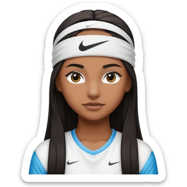 Faça uma menina parda de cabelo liso com uma faixa de cabelo da Nike e uma roupa da Nike branca sticker