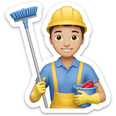 Custodian with yellow rubber gloves, mop sticker
