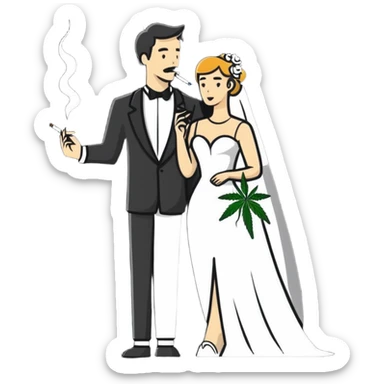 Person in fancy clothes sneaking into wedding ceremony smoking cannabis, full body sticker