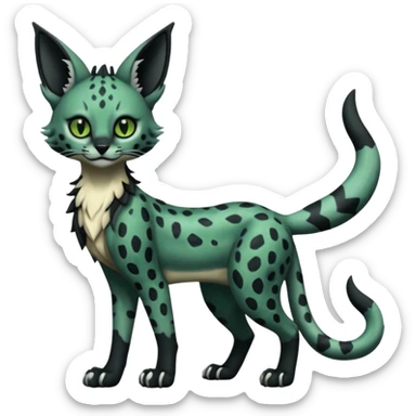 Epic complex detailed dark dusky gloomy deep gothic dark-deep-green, black, realistic Fakémon-Sprigatito-Floragato-Meowscarada-Trico-Sergal-Serval-Vernid-creature (full body) sticker