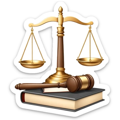 An icon featuring a gavel, legal scales, and a law book, symbolizing the study of law. The design includes a courthouse silhouette in the background, representing justice and legal systems. Transparent background highlights the principles of law and legal practice. sticker