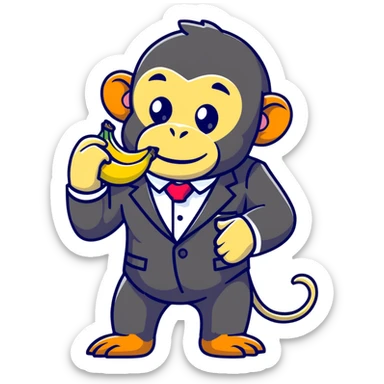 chimpanzee wearing a fancy suit eating a banana sticker