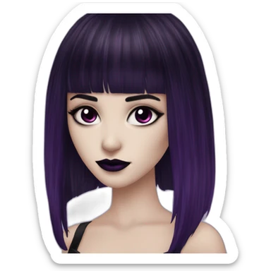 Elissabat-with-bangs-long-hair-dark-purple-and-black-vampire-goth-makeup-pinkeyes-gothcloses sticker
