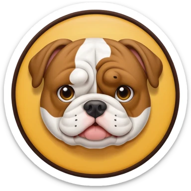 English bulldog peeking over a 'need help' sign, emoji style sticker