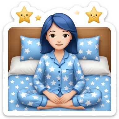  "type": "human",
      "look": "woman in star-print pyjamas, soft blue set, sleepy smile", sticker