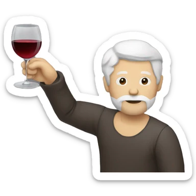 a man with white hair and a beard drinking a glas of wine staring, view angle is slightly from the side sticker