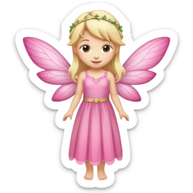 fairy with blonde hair, pink wings and long dress, happy, chibi full body sticker