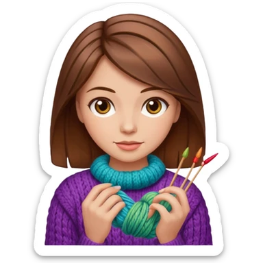  Woman with brown hair and highlights no glasses Knitting emoji sticker