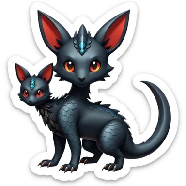 Shiny Dark Cute Majestic Sophisticated Modern Gothic Gloomy Futuristic Scaly Cyber-Salandit-Umbreon-Litten-Hybrid (Full body) sticker