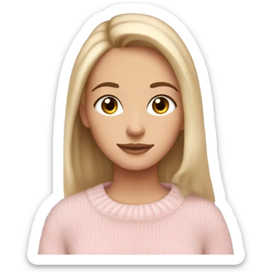 Pretty brown eyed white girl with light pink sweater reading cozy sticker