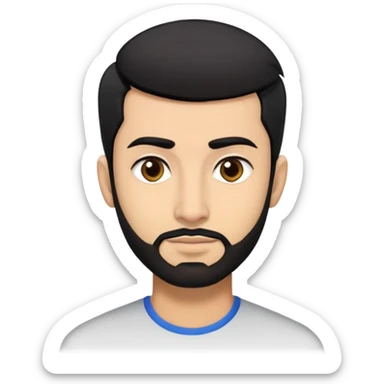 Emoji man's head of South Asian male with light skin, 5 o-clock shadow thin beard, pompadour hairstyle, bangs, right side hair part, and black hair. Medium fair-skinned Pakistani. Brown eyes. sticker