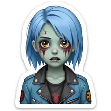 zombie teen girl with ashy blue hair, eye color black, grunge style or leather jacket emoji sticker