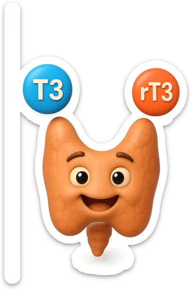 EMOJI STILE IPHONE 3D DI ormoni tiroidei (T3 ed rT3) che fluttuano in aria intorno ad una tiroide felice, iperrealistico 4k sticker