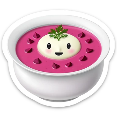 A bowl of pink soup from Lithuania with no face sticker