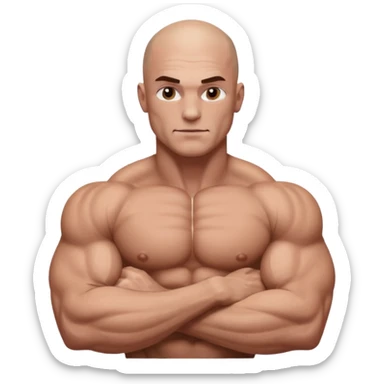 White skin, Shirtless, a lot of brown hair on the chest, Bodybuilder, big biceps and shoulders. Bald head sticker