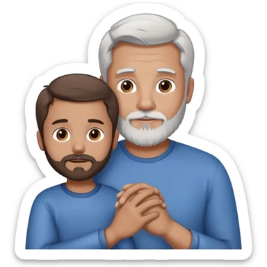 1 adult daddy with brown hair, 1 adult daddy with silver hair and beard, holding the hands of a light brown skinned boy with dark hair sticker