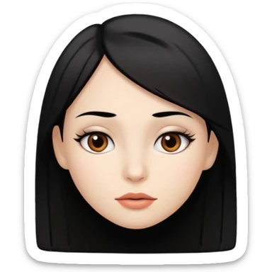 Mulher gordinha com pele branca, olhos castanhos, cabelo Liso e preto. Uma pinta abaixo da boca no canto direito sticker
