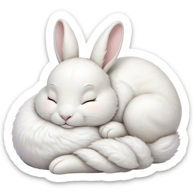 Meme-Worthy Cute Sleeping White Rabbit Portrait Emoji, Head resting peacefully with a contented smile, showcasing a delightfully compact build and a luxuriously soft pure white fur, eyes shut in a serene nap, Simplified yet hilariously adorable features, highly detailed, glowing with a soft, drowsy light, high shine, relaxed and utterly lovable, stylized with an air of playful laziness, bright and heartwarming, soft glowing outline, capturing the essence of a comically sleepy bunny, so meme-worthy it feels like it could instantly become the next viral sensation of adorable slumber! sticker