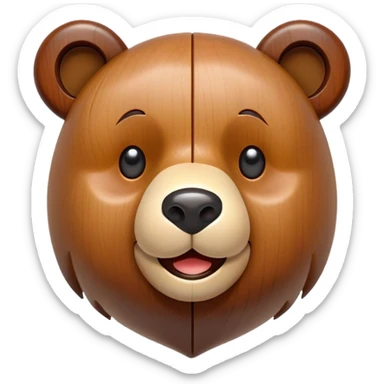 A wooden puzzle toy shaped like a bear with a cute smiling face sticker