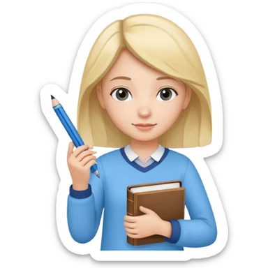 cute girl, glass, smart, Sky-blue colored clothing,
holding a book in one arm and a pen in the other hand.Holding a pen in the right hand as if teaching. sticker