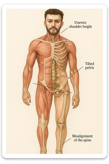 Uomo con problemi di asimmetrie e bacino inclinato, visione anatomica sticker