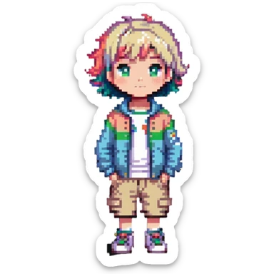 kid with short colorful hair and neutral clothing sticker