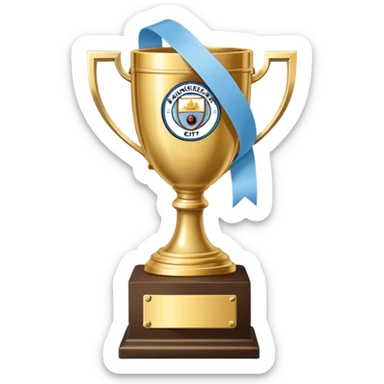 Trophy with Manchester City sky blue ribbons sticker