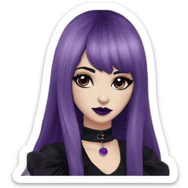 Elissabat -with bangs -long-hair-dark-plumpurple-and-black-vampire-goth-makeup-pinkeyes-romanticgothcloses- sticker