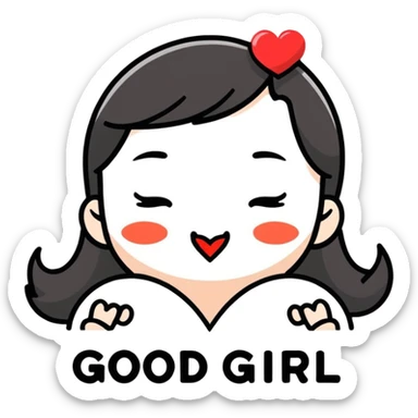 A thirsty, Kissy face with a heartbeat and a banner that says good girl ￼ sticker