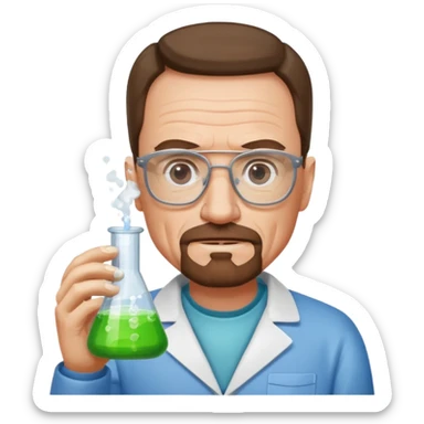 Walter White in iPhone emoji style, holding a chemistry beaker and wearing his glasses sticker