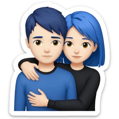 DARK Blue hair girl hugging blue hair boy both wearing black shirts sticker