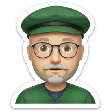 47 year old white male, bald, short beard with glasses and irish cap sticker