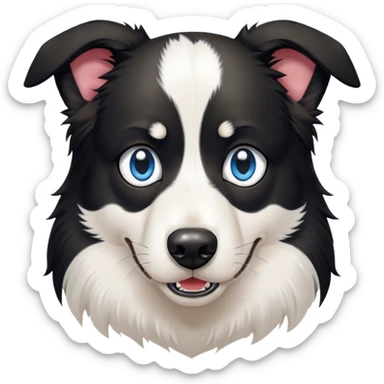 Cinematic Meme-Worthy Grumpy Border Collie Portrait Emoji, Head held high but eyes filled with dramatic disappointment, smooth black and white fur with a deeply furrowed brow forming an unmistakable scowl, floppy ears slightly angled back in disapproval, piercing blue eyes glaring with pure exasperation, Simplified yet hilariously over-exaggerated features, highly detailed, glowing with an aura of supreme annoyance, high shine, exhausted yet judgmental, stylized with an almost regal pettiness, bright but brooding, soft glowing outline, capturing the essence of a herder that has seen it all and is thoroughly unimpressed, so meme-worthy it feels like it could instantly become the next viral sensation of grumpiness! sticker