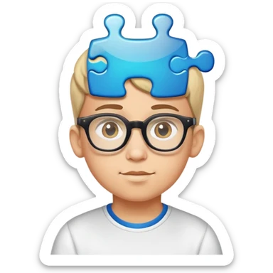 genius boy with glasses and a puzzle piece symbol above his head sticker