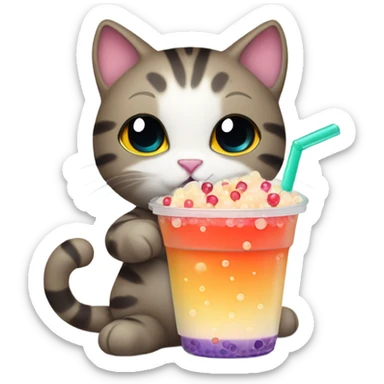 cat with boba tea sticker