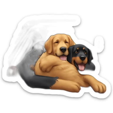 A rottweiller hug A Golden retriever in a truck sticker