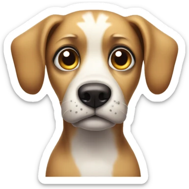 a dog with folded ears, black spot over eyes, short hairs and eyeballs looking up in awkward feelings sticker