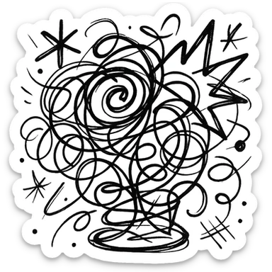 abstract chaotic outlined icon with swirling lines and random shapes sticker