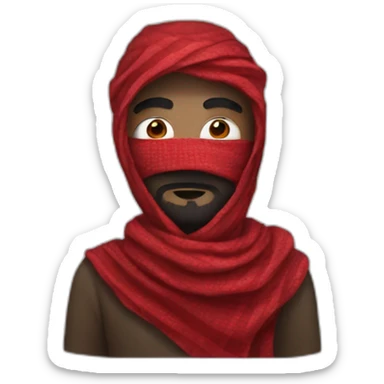 A man masked with a red keffiyeh sticker