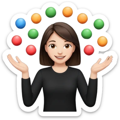 a brunette girl in a black shirt is  juggling  with two hands  sticker