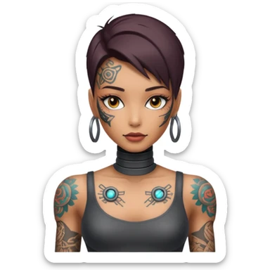 a cool looking ai robot half human sexy female tattoo artist sticker