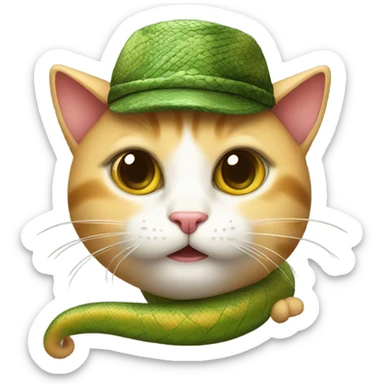cute cat with a snake hat sticker