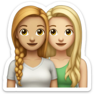 lesbian couple (1st white girl with green eyes and light brown long hair with a fish face like 2nd white girl with blue hair, brown eyes with blue hairs ponytail) sticker