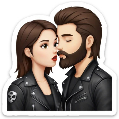 A rocker girl with kissing a brunette boy with a beard and leather jacket  sticker