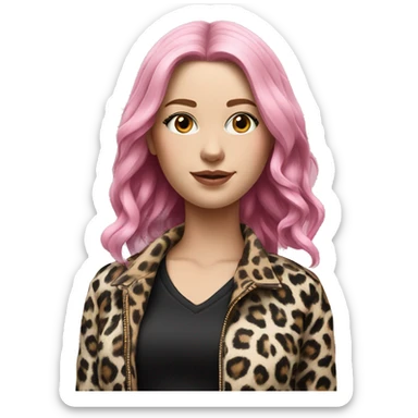 Hyperrealistic WHITE GIRL WITH BLACK AND PINK HAIR AND A JACKET OF LEOPARD AND BLACK SHIRT  sticker