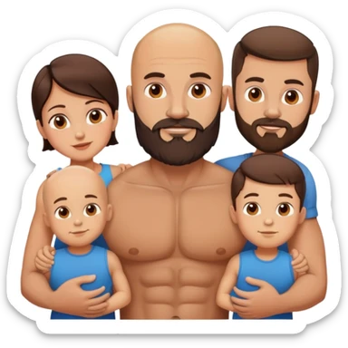 Muscular Bald man with a beard in love with his hot brunette wife and 3 sons sticker