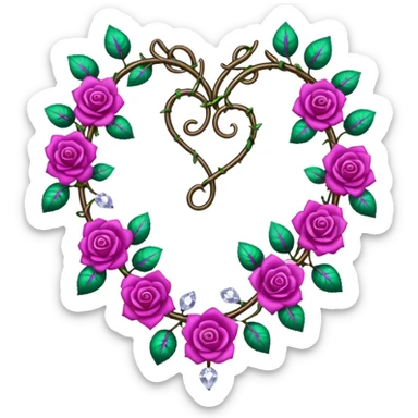 heart shape metal vine with magenta roses border with crystals hanging  sticker