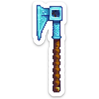 ultra-blocky minimal pixel art Minecraft pickaxe with few large square pixels sticker