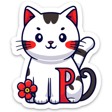 Red flowers with cats and letter R sticker